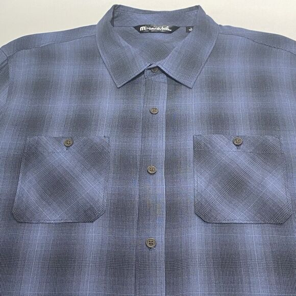 Travis Mathew Lightweight Button-Up Shirt Size Large Blue Plaid Soft Knit Slim - Picture 4 of 10